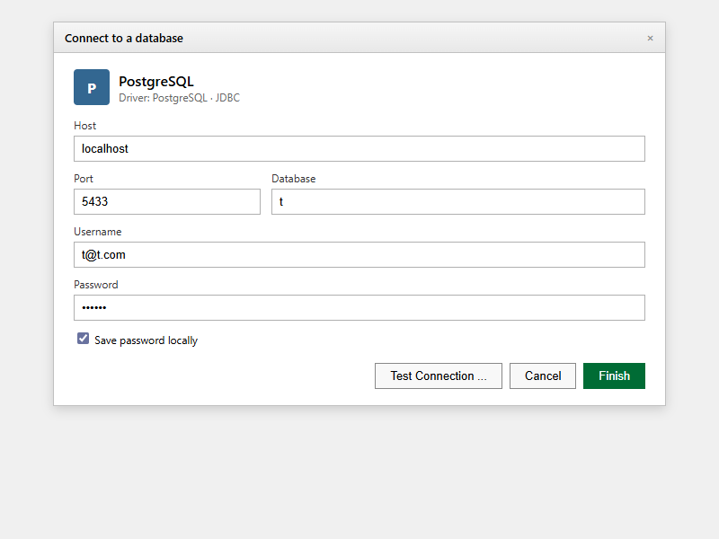 DBeaver New Database Connection dialog (PostgreSQL).