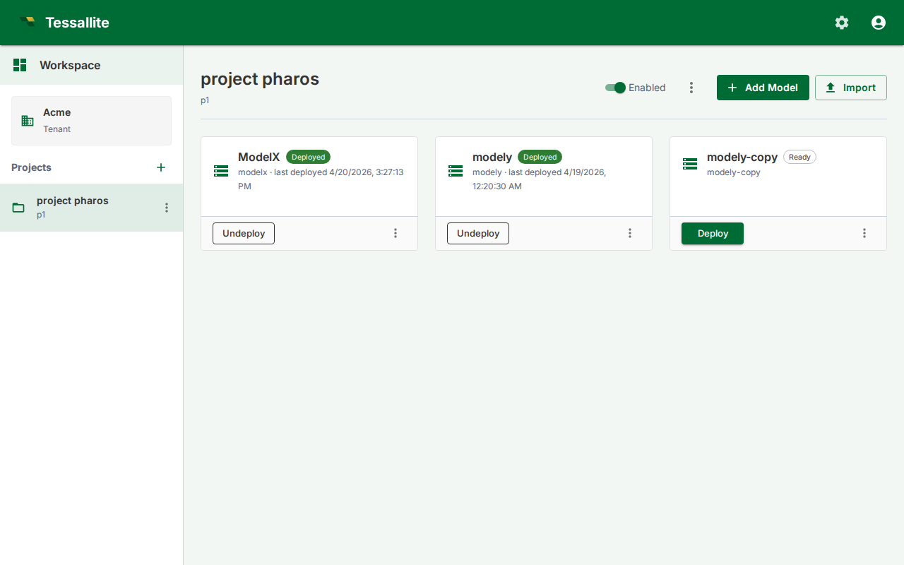 Explorer page showing the Import / Export button.