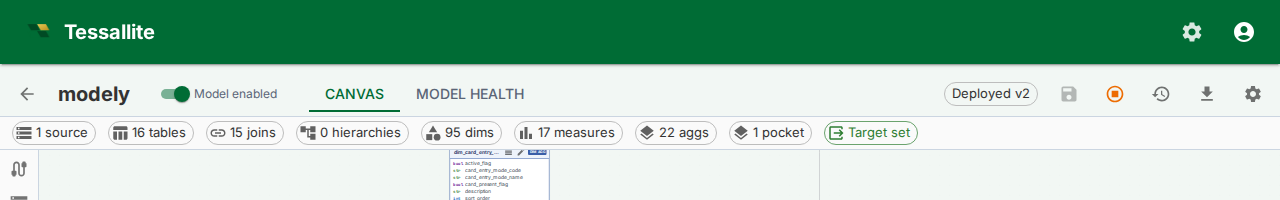 Model Builder toolbar showing the Save, Deploy, and Versions buttons.